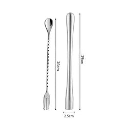 PGY 2Pcs Stainless Steel Cocktail Muddler with Bar Mixing Spoon Cocktail Muddler Long Drink Stirrer Bartender Bar Accessories