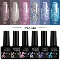 LILYCUTE 6Pcs 7ML Gel DIY Nails Polish Set Bright Pink Nail Charms Soak Off UV LED Gel Varnish Nail Art Design Accessories