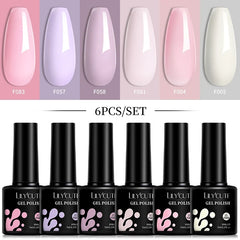 LILYCUTE 6Pcs 7ML Gel DIY Nails Polish Set Bright Pink Nail Charms Soak Off UV LED Gel Varnish Nail Art Design Accessories