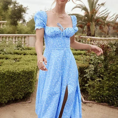 Summer Women Puff Sleeve Floral Printed Dress,Long Dresses,Woman Clothing,Dress Women,Women's Elegant Dresses,Sexy Costume Women