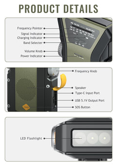 Solar Hand-Crank Radio Flashlight