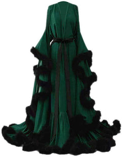 Luxury Satin Feather Bridal Robe | Victorian Style Wedding & Photoshoot Robe