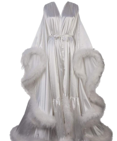 Luxury Satin Feather Bridal Robe | Victorian Style Wedding & Photoshoot Robe