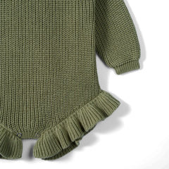 Ruffle Chunky Knit Baby Romper in Sage Green