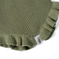 Ruffle Chunky Knit Baby Romper in Sage Green