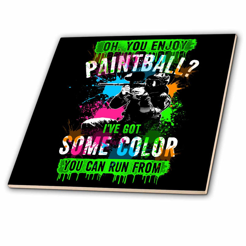 3dRose Sven Herkenrath Sport - Paintball Ive Got Some Color Trendy Vector on Black Background - Tiles