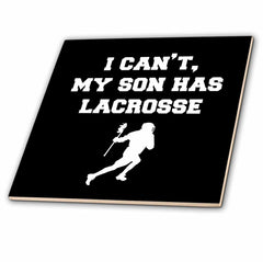 3dRose I Cant My Son has Lacrosse. White on Black with Lacrosse Player. - Tiles (ct_328399)
