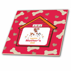 3dRose Image of Mother Spotted Dog and Babies in Doghouse, Mothers Day, Bones - Tiles (ct_334475)