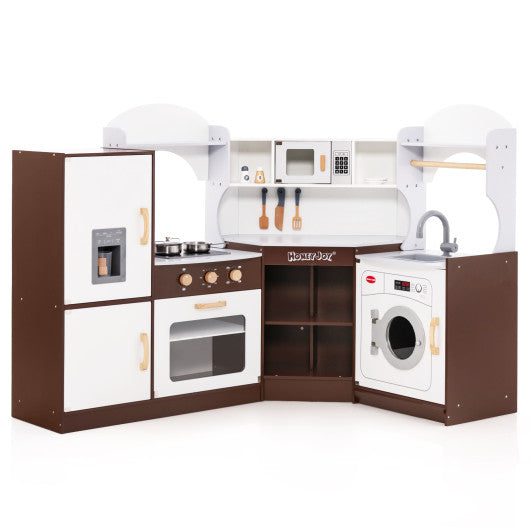 Toddler Kitchen Playset with Ice Maker Microwave Oven Sink and Washing Machine for Kids 3+ Years Old