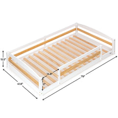 Twin Floor Bed with Safety Guardrails for Kids - Montessori Inspired