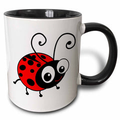 3dRose Cute ladybug - kawaii happy red and black spotted ladybird cartoon -... - Mugs (mug_113181)