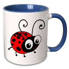 3dRose Cute ladybug - kawaii happy red and black spotted ladybird cartoon -... - Mugs (mug_113181)