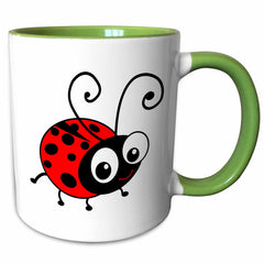 3dRose Cute ladybug - kawaii happy red and black spotted ladybird cartoon -... - Mugs (mug_113181)