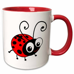 3dRose Cute ladybug - kawaii happy red and black spotted ladybird cartoon -... - Mugs (mug_113181)