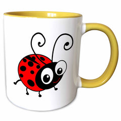 3dRose Cute ladybug - kawaii happy red and black spotted ladybird cartoon -... - Mugs (mug_113181)