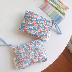 Mini Cotton Floral Makeup Bag for Women and Children