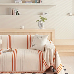 Soft Chenille Sofa Throw with Tassels and Washable Cover