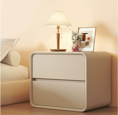 Modern Minimalist Wooden Nightstand in Cream White
