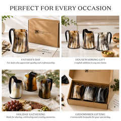 Buffalo Horn Whiskey Shot Glasses Mug Set of 3, Holds 4–5 oz