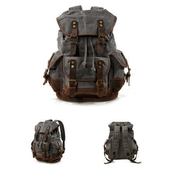 Waxed Canvas Leather Travel Rucksack Canvas With Full Grain Leather Laptop Bag Retro Waterproof Outdoor Hiking Backpack MC9508