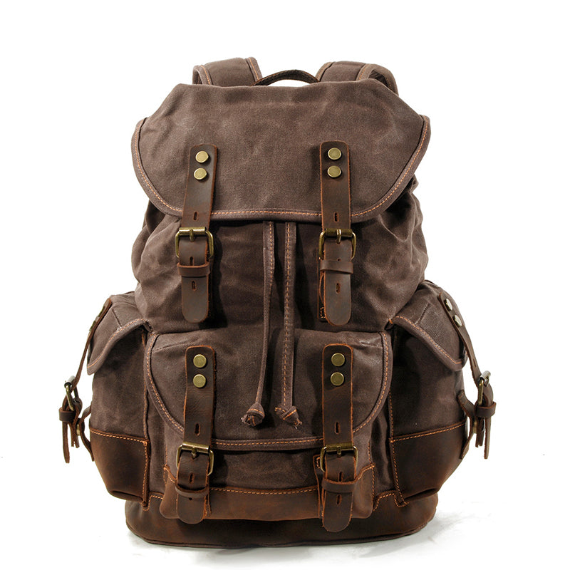 Waxed Canvas Leather Travel Rucksack Canvas With Full Grain Leather Laptop Bag Retro Waterproof Outdoor Hiking Backpack MC9508