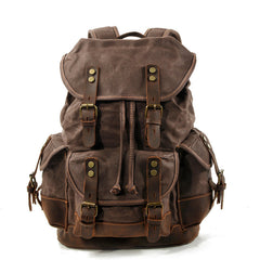 Waxed Canvas Leather Travel Rucksack Canvas With Full Grain Leather Laptop Bag Retro Waterproof Outdoor Hiking Backpack MC9508
