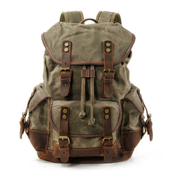 Waxed Canvas Leather Travel Rucksack Canvas With Full Grain Leather Laptop Bag Retro Waterproof Outdoor Hiking Backpack MC9508