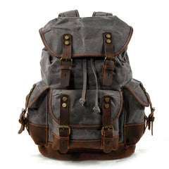Waxed Canvas Leather Travel Rucksack Canvas With Full Grain Leather Laptop Bag Retro Waterproof Outdoor Hiking Backpack MC9508