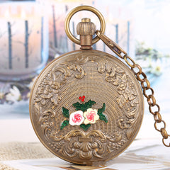 Antique Mechanical Pocket Watch with Engraved Flowers