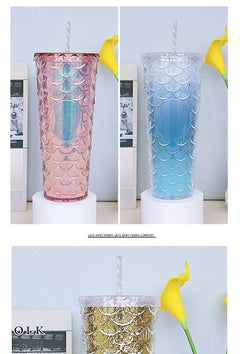 Fish Scale Double Insulation Straw Drinking Cup (1pc)