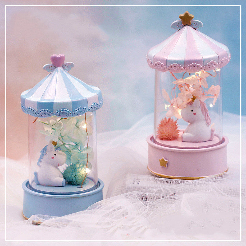 Unicorn Creative Resin Ornament with Star Light Music Box