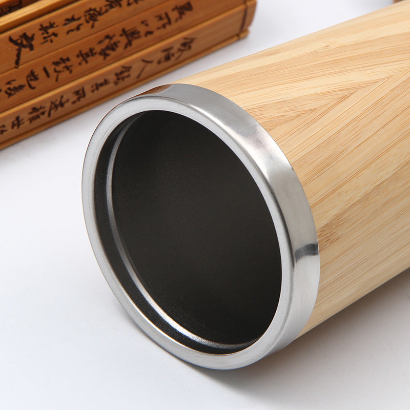 Creative Bamboo Insulated Cup - Double Layer Stainless Steel