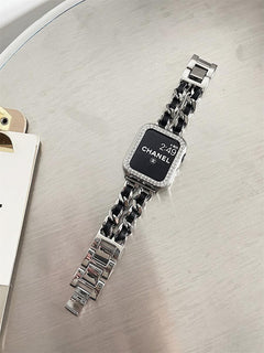 Leather and Metal Designer Strap for Apple Watch Series 8