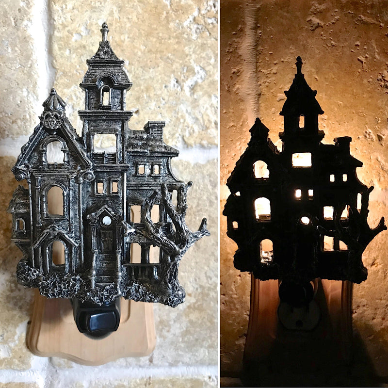 Haunted Mansion Nightlight, Hand Painted Resin Sculpture | Victorian Gothic Night Light | Ghost House Lighting for Gothic Fantasy Home Decor