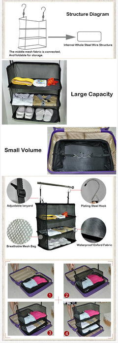 Travel Storage Bag with Three Layers and Hanging Design