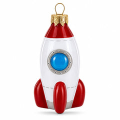 Retro Space Rocket Glass Christmas Ornament