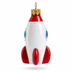 Retro Space Rocket Glass Christmas Ornament