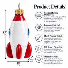 Retro Space Rocket Glass Christmas Ornament