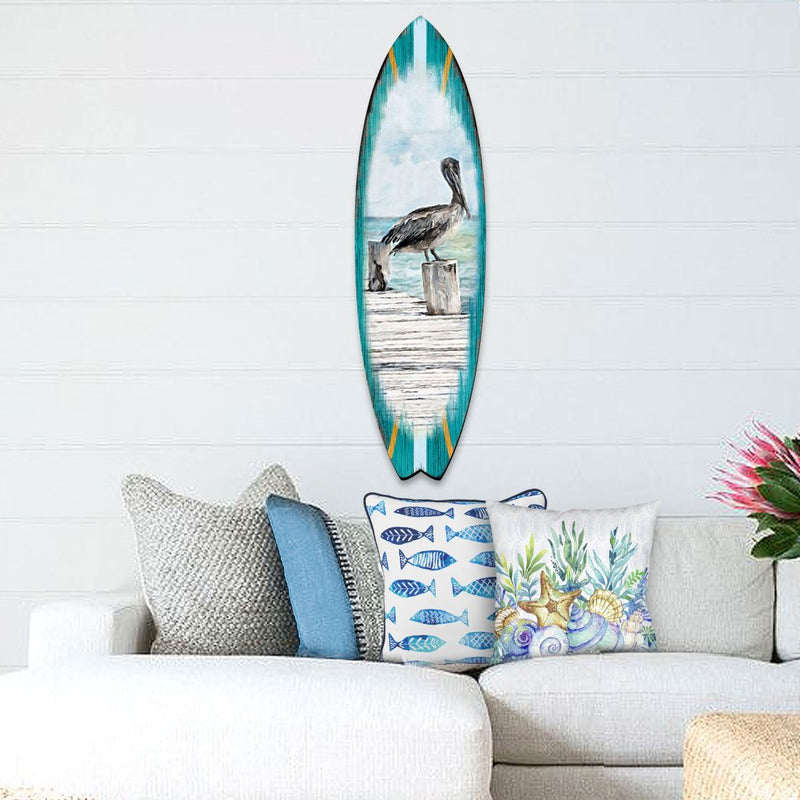 Pelican Surfboard Coastal Door Art by G. DeBrekht - Coastal Sea-Life Decor - 8490107HS