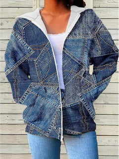 Womens Fashionable Casual Printed Zip-Up Hoodie