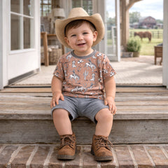 Wild Wrangler/Brown Western Bamboo Cotton Boys' Short Set