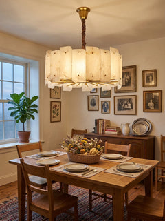Alabaster Lorry Round Copper Chandelier