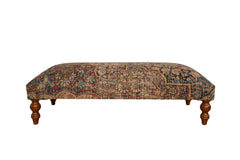 Antique Persian Kerman Rug Ottoman Coffee Table