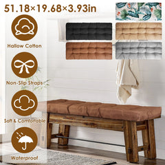 Bench Seat Cushion For Indoor Outdoor Furniture Non Slip Long Chair Cushion with Ties Strap Waterproof Swing Cushion 51.18x19.68IN For Garden Patio Ba