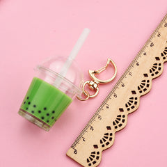 Mini Pearl Milk Tea Cup Keychain with Moon Buckle