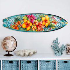 Hawaiian Flowers Surfboard Coastal Wall Art by G. DeBrekht - Coastal Holiday Decor - 8490121HS