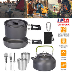 12Pcs Camping Cookware Set Camping Stove Aluminum Pot Pans Kit for Hiking Picnic Outdoor with Cup Fork Spoon Knife