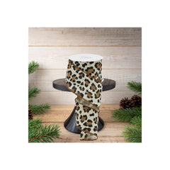 2.5" Leopard Print Ribbon: Ivory (10 Yards)