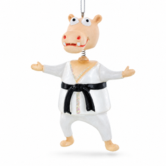 Martial Arts Karate Hippo Glass Christmas Ornament