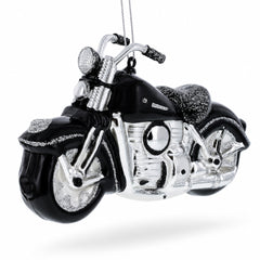 Black & White Motorcycle Glass Christmas Ornament